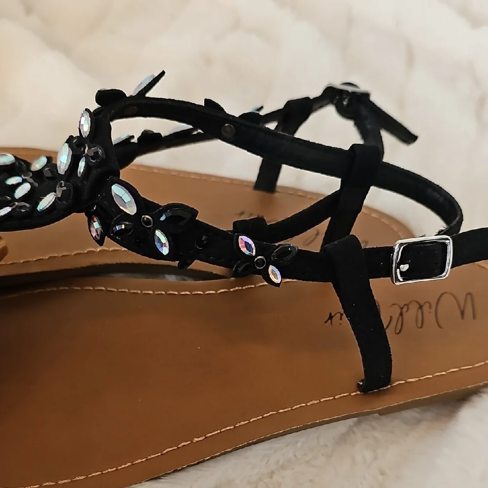 Wild Pair Black Sandals with Iridescent Beads